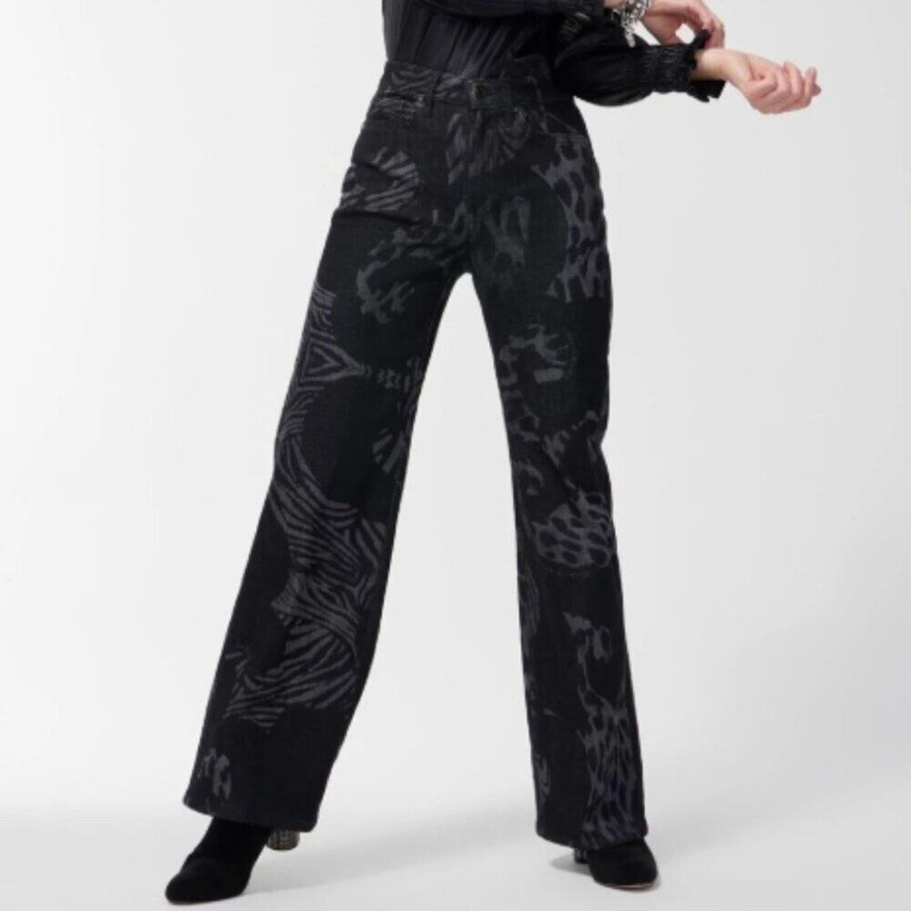 Chico's High Rise Animal Wide Leg Jeans Black